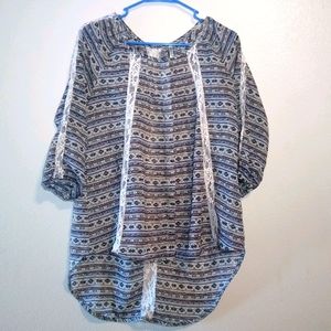 Wallflower Boho Lace Size S High Low Blouse Top